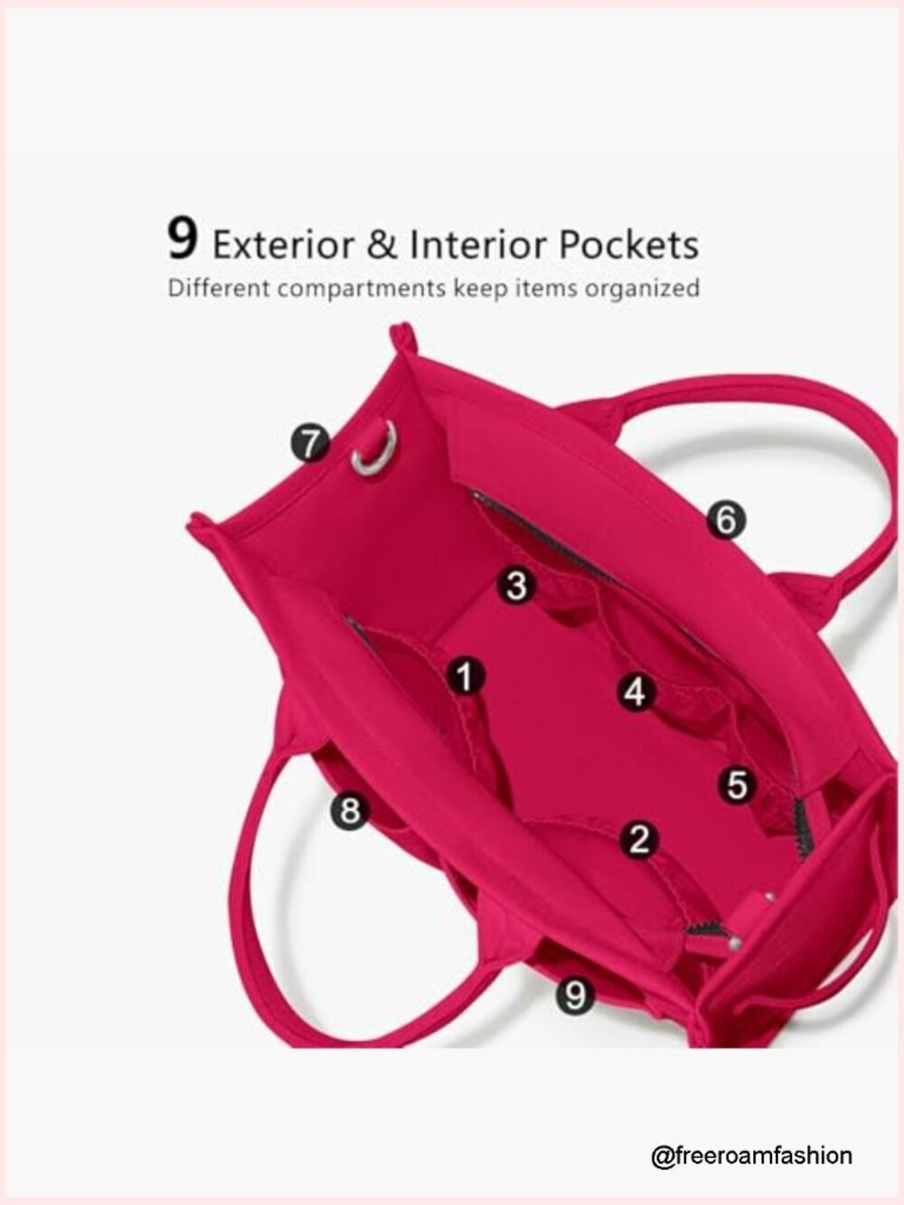 Heavyweight Canvas Tote Bag with 9 Pockets, Adjustable Crossbody Strap - Picture 6 of 7